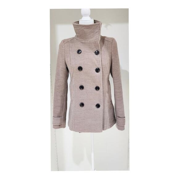 H&M Peacoat Tan Double Breasted Lined Coat Size 4 - Picture 2 of 7